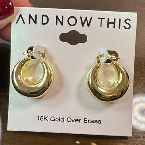 And Now This 18K Gold Over Brass Puff Hoop Earrings
